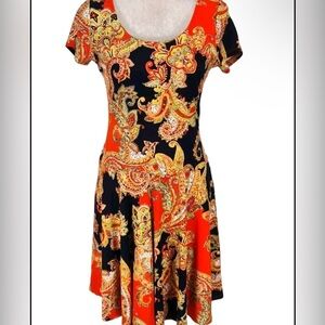 LAUREN RALPH LAUREN Women Fit & Flare Dress Sz Paisley Scoop Neck Sz XL